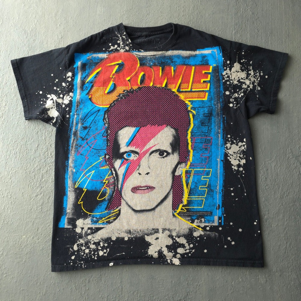 2010s David Bowie Black T-shirt L Bleach Splatter Graphic